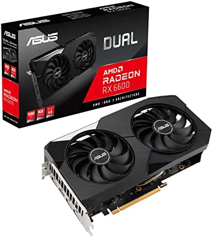 ASUS DUAL AMD Radeon RX 6600 – Carte graphique (8GB GDDR6, AMD RDNA 2, PCIe 4.0, HDMI 2.1, DisplayPort 1.4a, ventilateurs axiax à double roulement à billes, 0dB) Fiche Technique et Prix au Maroc