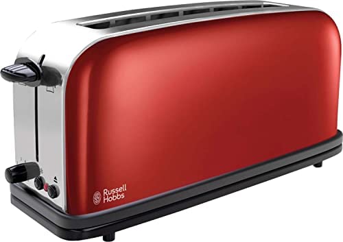 Russell Hobbs Grille Pain [Fente Large Spécial Baguette] Colours Rouge (6 Niveaux, Décongélation, Fonction Surélévation, Réchauffe Viennoiserie, Tiroir Ramasse Miettes) 21391-56 Fiche Technique et Prix au Maroc