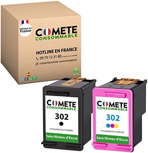 COMETE 302 Pack 2 Cartouches Compatibles pour HP 302 sans Affichage du Niveau d'encre pour Imprimante HP DESKJET 1110 2132 2134 36 HP Envy - (F6U67AE + F6U68AE) (302) Fiche Technique et Prix au Maroc