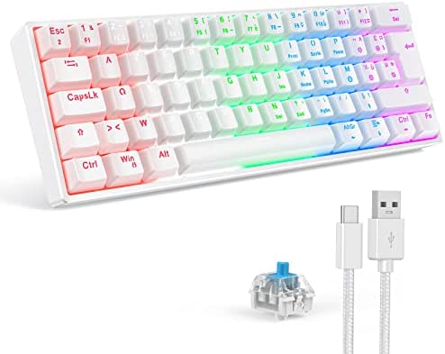 TECURS Clavier Gaming Mécanique Filaire Gamer Clavier de Jeu PC RGB TKL AZERTY, Rechargeable 60% Clavier de Jeu/Rétroéclairé, Anti-Ghosting, Switchs Bleu pour Windows/Mac, Blanc Fiche Technique et Prix au Maroc