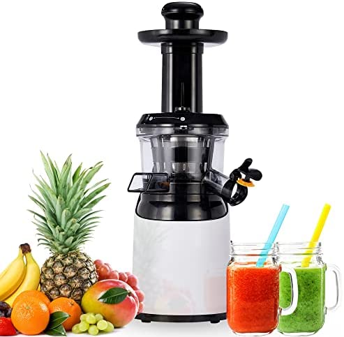 Arebos Extracteur de jus | Presse-agrumes en acier inoxydable | Centrifugeuse lent pour fruits et légumes frais | 200W | Sans BPA | Blanc ou acier inoxydable (Blanc) Fiche Technique et Prix au Maroc