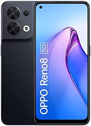 OPPO Smartphone Reno8, MediaTek Dimensity 1300 5G, écran AMOLED 6,4' 90 Hz, caméra arrière 50 MP+8 MP+2 MP, caméra frontale 32 MP, RAM 8 Go + ROM 256 Go, 4500 mAh 80 W, noir scintillant, (CPH2359) Fiche Technique et Prix au Maroc