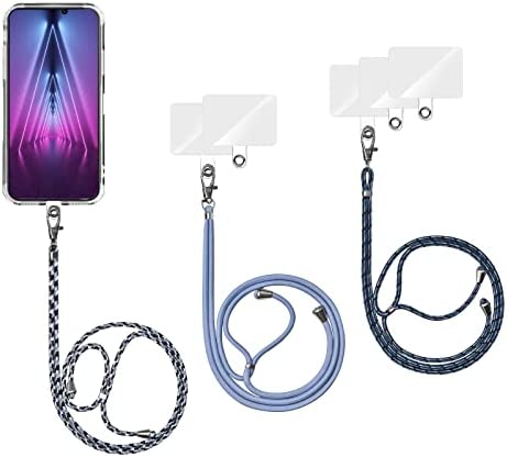 Olliwon 3 Pièces Tour de Cou Telephone Universelle Cordon de Collier avec 6 Patchs, Longe Porte-clés Lanière Compatible avec Coque de Téléphones Portables pour Smartphone (Bleu + Bleu Dégradé + Gris) Fiche Technique et Prix au Maroc