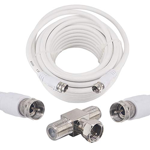 BOOBRIE Kit Câble&Connecteur Satellites TV Numérique Inclus 10M Câble Coaxial RG6 F-Type Mâle à F Mâle Blanc + Adaptateur F Mâle à Dual F Femelle Connecteur Coupleur Répartiteurs de Type F à 3 Voies Fiche Technique et Prix au Maroc