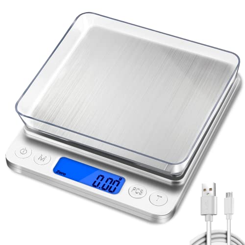 CHWARES Balance de Cuisine numérique,Charge USB,3 kg/0.1g,Mini Balance de Cuisine électrique,Balance numérique étanche,Rechargeable par USB,écran LCD,en Acier Inoxydable,pour Les ingrédients,café Fiche Technique et Prix au Maroc