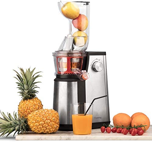 Extracteur de Jus de Fruits et Légumes vertical GSX22 H.Koenig - Centrifugeuse Vitamin + sans BPA - 82 mm Large Bouche - 3 tamis pour jus fin ou épais et sorbet - pression douce 60 tours 400 W Fiche Technique et Prix au Maroc