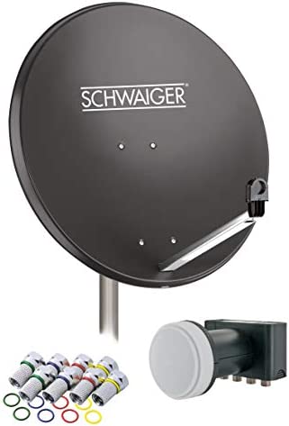 SCHWAIGER -517- Installation Satellite | Antenne parabolique | 75 cm | Antenne parabolique en Acier | Quad LNB | Digital | 4 participants | 8 fiches F | 7 mm | 75 x 85 cm | Anthracite Fiche Technique et Prix au Maroc