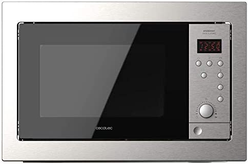 Cecotec Micro-ondes Encastrable Numérique GrandHeat 2500 Built-In SteelBlack. 900W, 25L de Capacité, Gril avec 1000W, 8 Fonctions préconfigurées, Mode Décongélation, Minuterie jusqu’à 95 minutes Fiche Technique et Prix au Maroc
