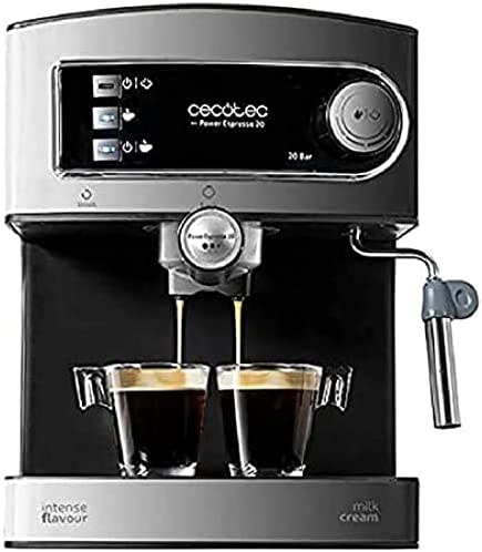 Cecotec Machine à café Expresso Power Espresso 20. 20 bars de Pression, Réservoir d’1.5 L, Bras Double Sortie, Buse vapeur, Plateau Réchauffe-tasses, Finitions en Acier Inoxydable, 850 W. Fiche Technique et Prix au Maroc