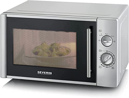 SEVERIN Four à micro-ondes 28 L, Four micro-onde 900 W pour décongeler, chauffer et réchauffer, Micro-onde avec 5 niveaux de puissance, Minuteur 35 min, Plateau tournant (Ø 31,5 cm), Argent, MW 7772 Fiche Technique et Prix au Maroc