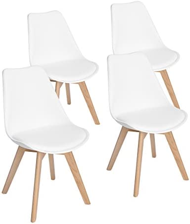 EGGREE Chaises Salle à Manger Scandinaves Lot de 4 Chaises de Cuisine, Rétro Rembourrée Chaise de Salle de Bureau, Pieds en Bois de Hêtre Massif, Blanc Fiche Technique et Prix au Maroc