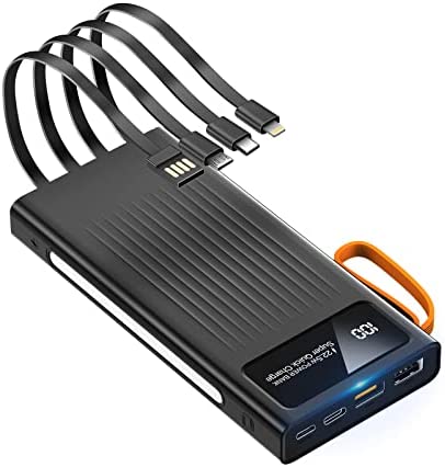 Batterie Externe, 22.5W Slim Power Bank câble intégré 10000mAh, Batterie Portable (USB C Input&Output) PD3.0 QC3.0 Charge Rapide et LED, Compatible avec iPhone 13 12 11 X Samsung S20 Huawei iPad(Noir) Fiche Technique et Prix au Maroc