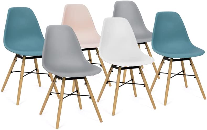 IDMarket - Lot de 6 chaises Sandra Mix Color Pastel Rose, Blanc, Gris Clair x2, Bleu x2 Fiche Technique et Prix au Maroc