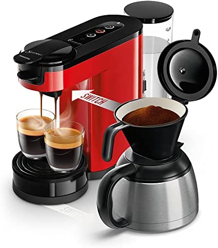 Philips Domestic Appliances SENSEO Switch Machine à Café à Dosettes et Filtre - Technologie 2 en 1, Réservoir d'Eau de 1 L, 7 Tasses en une Seule Fois, Couleur Rouge (HD6592/85) Fiche Technique et Prix au Maroc