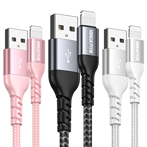 NINGKPOW Cable iPhone Chargeur iPhone [2M/Lot de 3] Certifié MFi Câble Lightning Nylon Tressé Lightning Charge Rapide Cordon Compatible avec iPhone 14 13 12 11 Pro Max Mini XR XS X 8 7 Plus 6 SE 2020 Fiche Technique et Prix au Maroc