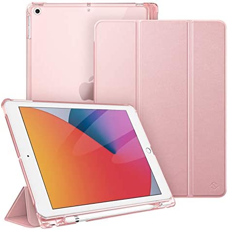 FINTIE Coque Compatible avec iPad 9ème Génération 2021 10.2" / 8ème 2020 / 7ème 2019 - [Rangement de Pencil] Housse de Protection Transparente Mate Etui Fin et Léger, Or Rose Fiche Technique et Prix au Maroc
