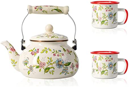Bouilloire Theiere Bouilloire Théière en Émail Grande Porcelaine Émaillée Teaklette Coloré Eau Chaude Tasse À Thé Coupe De Thé Bouilloire for La Conception Bouilloire à Café (Color : Kettle x1+Cup x2 Fiche Technique et Prix au Maroc