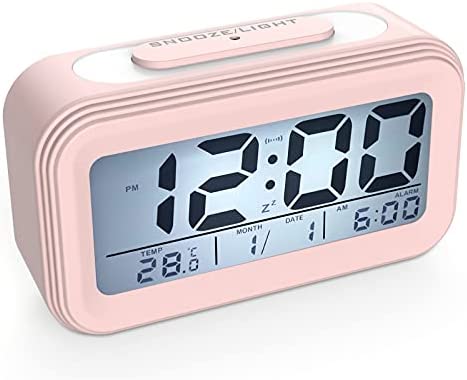 Coolzon Réveil Digital Réveil Matin, Horloge Numérique Réveil à Pile Silencieux pour Enfants Adultes Grand écran LED Température Calendrier, Reveil de Voyage avec Veilleuse Snooze Fonction, Rose Fiche Technique et Prix au Maroc