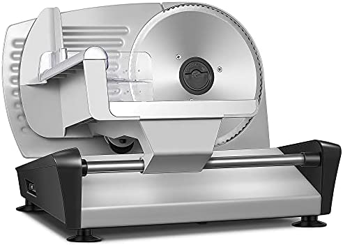 Trancheuse Electrique, Trancheuses Saucisson à Jambon 150W avec Lame Dentelée en Acier Inoxydable avec Epaisseur Réglage de 0-15mm et Pieds d'Aspiration Sûrs, pour Pains et Viandes Fiche Technique et Prix au Maroc