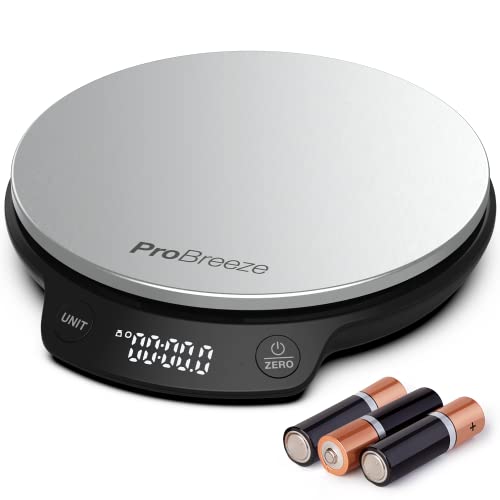 Pro Breeze Balance de Cuisine Numérique Ronde en acier inoxydable, Cuisine et pâtisserie, Mesure haute précision Aliments & Liquides, Fonction Tare, écran LCD, Charge max de 5kg (g, ml, fl'oz, lb oz) Fiche Technique et Prix au Maroc