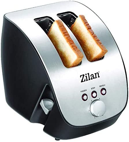 Zilan Grille Pain Inox, grille-pain 1000W - 2 Large Fente Toaster - 6 niveaux de brunissage avec Fonctions de Décongelation, de Chauffage et Annulation Fiche Technique et Prix au Maroc