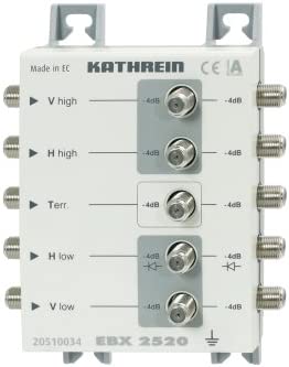 Kathrein EBX 2520 2-fach Sat-ZF-Abzweiger/-Verteiler für das Sat-ZF-Verteilsystem (1 x terrestrisch Eingang, 4 x Sat-ZF Eingänge, Kaskadierbar, F-Connector Anschluß) Fiche Technique et Prix au Maroc