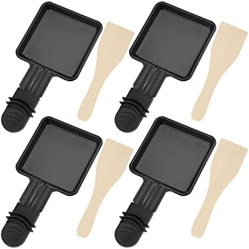 4PCS Coupelle Raclette Barbecue et 4PCS Spatules à Raclette en Bois Poêlon Raclette Grill Revêtement Antiadhésif en Fonte Mini Assiette avec Poignée Isolée Fiche Technique et Prix au Maroc