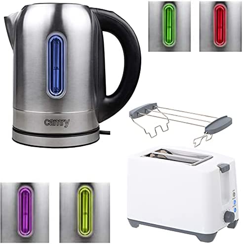 TronicXL Ensemble bouilloire et grille-pain en acier inoxydable - Avec réglage de la température Pour petit-déjeuner - Fonction maintien au chaud Éclairage LED avec grille réchauffe-viennoiseries Fiche Technique et Prix au Maroc