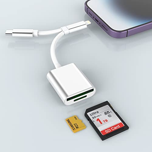 Lecteur de cartes SD pour iPhone/iPad, Lightning + USB C Port vers SD/TF Lecteur de cartes mémoire pour Micro SDXC, Micro SDHC, SD, SDXC, SDHC, SDHC, SD et SD pour iPhone/iPad/MacBook/Samsung Fiche Technique et Prix au Maroc