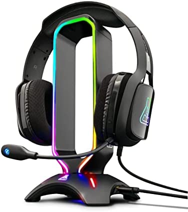 The G-LAB K-Stand Radon Support pour Casque/Micro-Casque GAMING - Rétro-éclairage RGB, Hub USB 2 x 2.0, Base antidérapante - Support universel pour Casques Gamer PC PS4 Xbox One Nintendo Switch (Noir) Fiche Technique et Prix au Maroc