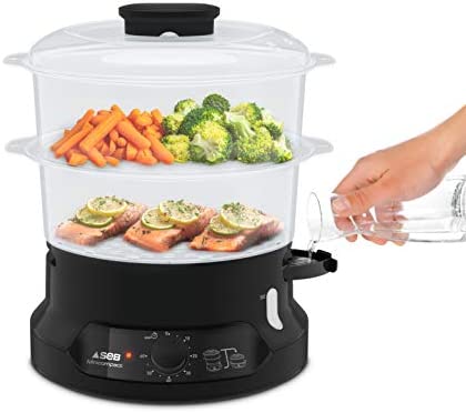 Seb Minicompact Cuiseur vapeur, Cuisson saine, 6 L, 800 W, 2 bols empilables, Bac à riz et céréales, Minuteur 60 min, Arrêt automatique, Niveau d'eau visible, Facile à ranger VC139800 Fiche Technique et Prix au Maroc