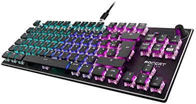 Roccat Vulcan TKL - Clavier de jeu mécanique compact RGB, rétroéclairage AIMO LED touche par touche, interrupteurs linéaires Titan, plaque supérieure en aluminium, molette multimédia Fiche Technique et Prix au Maroc