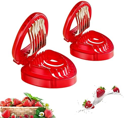 LIFVCNT 2 Pièces Trancheuse à fraises Gadget de cuisine, accessoires pour fraises ensemble de coupe-fruits, coupe-fraise trancheuse en acier inoxydable lame outils de fruits artisanaux Fiche Technique et Prix au Maroc