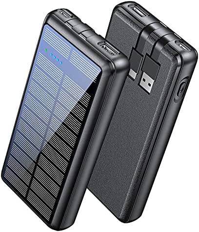 Batterie Externe 26800mAh Power Bank Solaire, Chargeur Externe avec câble USB-C et USB intégré,2 Sorties 2 entrées Chargeur Solaire Randonnée Compatible avec Téléphone,Samsung, Huawei, Xiaomi Fiche Technique et Prix au Maroc