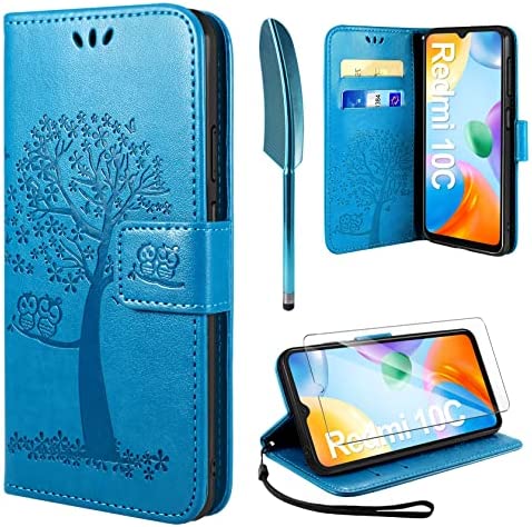 AROYI Coque pour Xiaomi Redmi 10C, Coque avec étui Portefeuille à Rabat en Cuir PU en Verre trempé et Fente Carte magnétique Housse de Protection pour Redmi 10C-Bleu Fiche Technique et Prix au Maroc