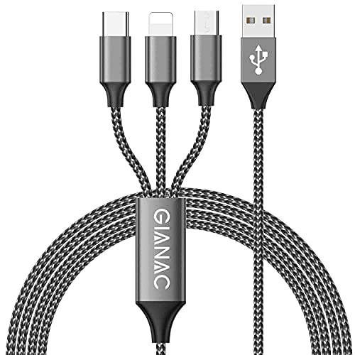 GIANAC Câble Multi USB, 3 en 1 Câble Universel [1.2M] Multi USB Câble de Chargement en Nylon avec IP Micro USB Type C Lightning Connecteur pour Samsung Galaxy S9/S8/S7,Huawei, Honor,Xiaomi etc-Gris Fiche Technique et Prix au Maroc