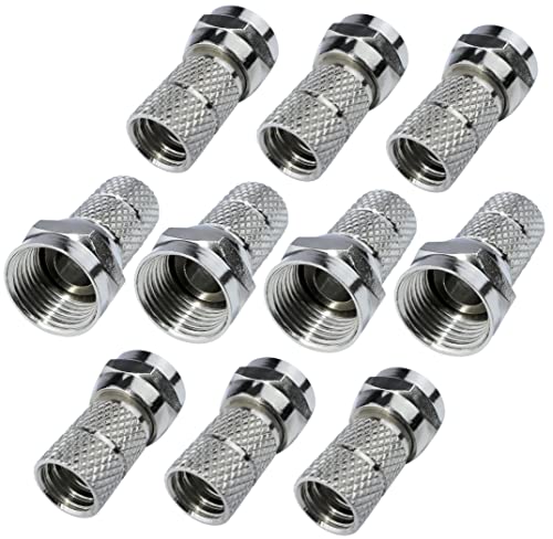 AERZETIX – C53753 - Lot de 10 fiches/connecteurs/raccords SAT F ⌀6.5 mm mâle - à visser - pour câble RG6U TV antenne récepteur satellite parabole télé - longueur 20 mm - couleur argent - en métal Fiche Technique et Prix au Maroc