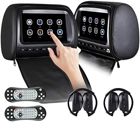 HEWXWX Double Lecteur DVD D'Appui-TêTe De Voiture, Les Lecteurs VidéO Tactiles De 9 Pouces Prennent en Charge La Lecture 1080 avec Un Jeu FM/IR/USB/SD/sans Fil avec Un Casque 2pcs,Black Fiche Technique et Prix au Maroc