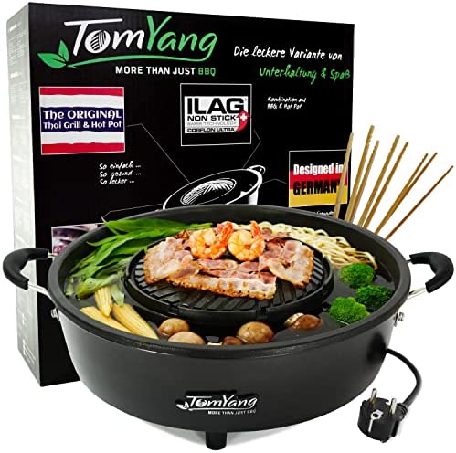 TomYang Hot Pot, barbecue thaïlandais et hot pot original, BBQ thai électrique multicuiseur, revêtement suisse, design allemand, +100 vidéos de recettes. Barbecue coréen de table, appareil raclette Fiche Technique et Prix au Maroc