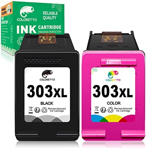 COLORETTO Cartouche d'encre remanufacturée pour remplacer Les Cartouches HP 303xl 303 XL(1 Noire,1 Couleur) à Utiliser avec Les imprimantes 6220 6230 6232 6234 6252 6255 6258 7120 Tango X Pack Combo Fiche Technique et Prix au Maroc