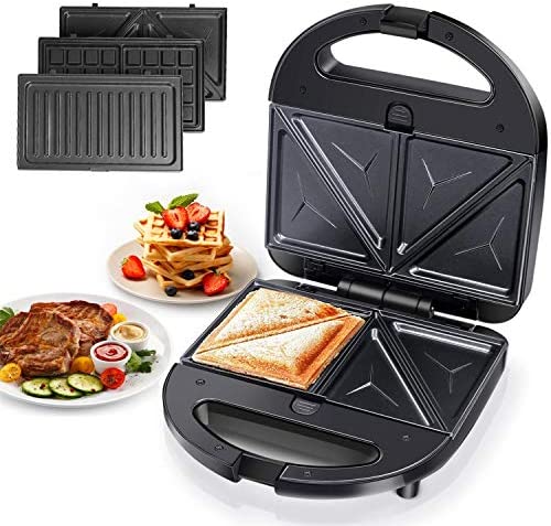 Aigostar Robin – Appareil à Croque Monsieur 3 en 1 : Gaufrier, Sandwich et grill. Grande Puissance de 750 watts, 3 plaques antiadhésives amovibles, poignée toujours froide. Fiche Technique et Prix au Maroc