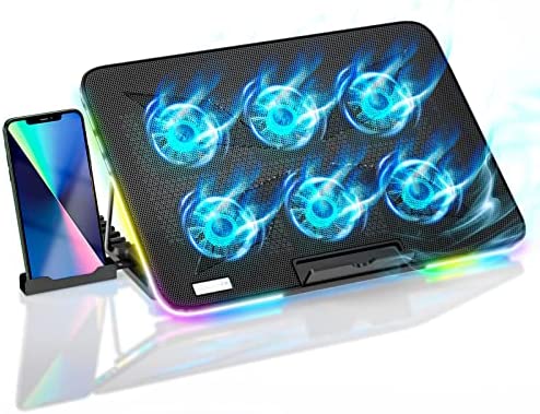 10-17,3" Refroidisseur PC Portable, Ventilateur PC Portable à 7 Niveaux Réglables avec 6 Ventilateurs Silencieux, 2 Ports USB & 10 Modes RGB, Refroidisseur Ordinateur Portable Fiche Technique et Prix au Maroc