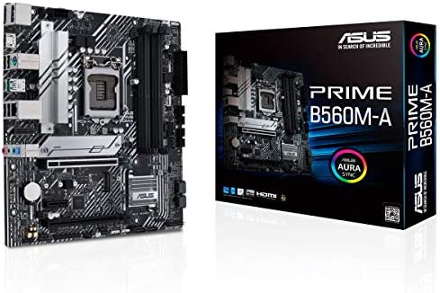 ASUS PRIME B560M-A Carte mère Intel B560 LGA 1200 mATX (PCIe 4.0, 2xM.2, 8 phases d’alimentation, Ethernet Intel 1 Gb, DisplayPort, double HDMI, USB 3.2 Gen 2 Type-C, slot V-M.2 Key E, Aura Sync) Fiche Technique et Prix au Maroc
