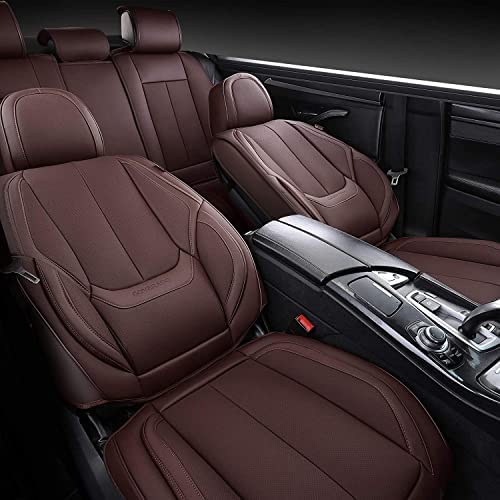 Coverado Housses de siège Cuir Avant et arrière 4 pièces, Ensemble Complet de protecteurs de siège Auto en Cuir imperméable, Universel Housse de Siege Voiture pour camionnette SUV berline, Marron Fiche Technique et Prix au Maroc