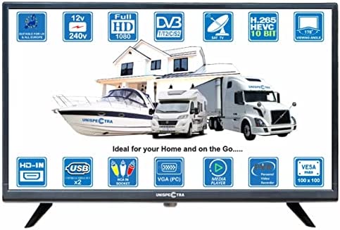 Unispectra® 22 Pouces Full HD LED Digital TV 12V / 240V Freeview et Sat, Lecteur Multimédia USB, HDMI. Petite TV idéaux: Camping-Cars, caravanes, Camping, Camion, Bateau, Cuisine, Chamber (TV) Fiche Technique et Prix au Maroc