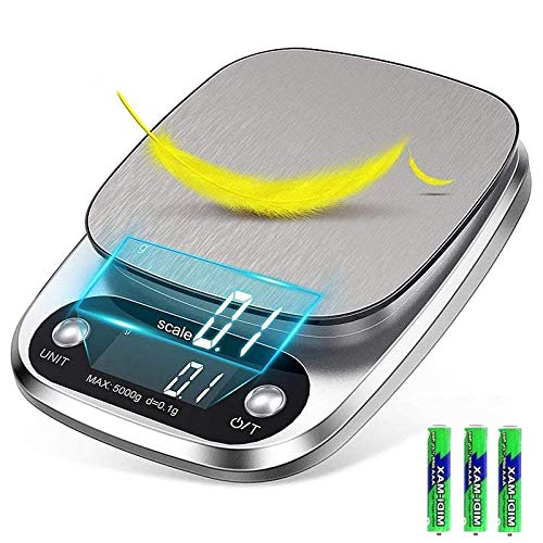 Mobxpar Balance de Cuisine numérique Professionnelle - en Acier Inoxydable - Précision jusqu'à 0,1 g (Poids Maximal de 5 kg) - Balance de précision avec Fonction Tare Fiche Technique et Prix au Maroc