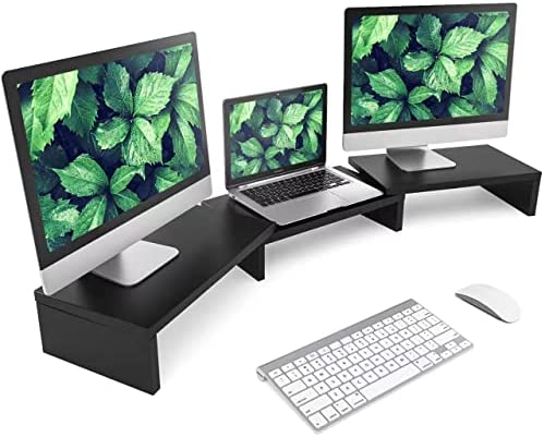RFIVER Support PC Double TV Riser Support Moniteur Ordinateur Bureau Organiseur 3 Etagère en Bois Noir L840 x W235 x H95 mm Paquet de 3 Fiche Technique et Prix au Maroc