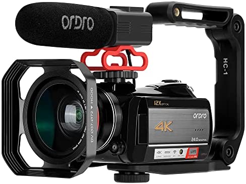 ORDRO AC5 Caméra vidéo 4K Ultra 1080p 60fps Vlog Objectif optique 12x Caméra en direct avec microphone Objectif grand angle et carte SD 32 Go Fiche Technique et Prix au Maroc
