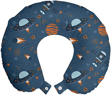 ABAKUHAUS Extraterrestre Oreiller Cervical de Voyage, Satellite Etoiles Espace Thème, Accessoire en Mousse à Mémoire pour Voyage, 30 cm x 30 cm, Dark Sky Dark Blue Peach Fiche Technique et Prix au Maroc