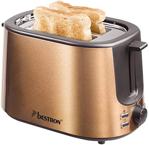Bestron Grille-pain avec 2 fentes pour griller des toasts, Tiroir ramasse-miettes et gril intégrés, 1 000 W, Design Acier inoxydable/cuivre Fiche Technique et Prix au Maroc